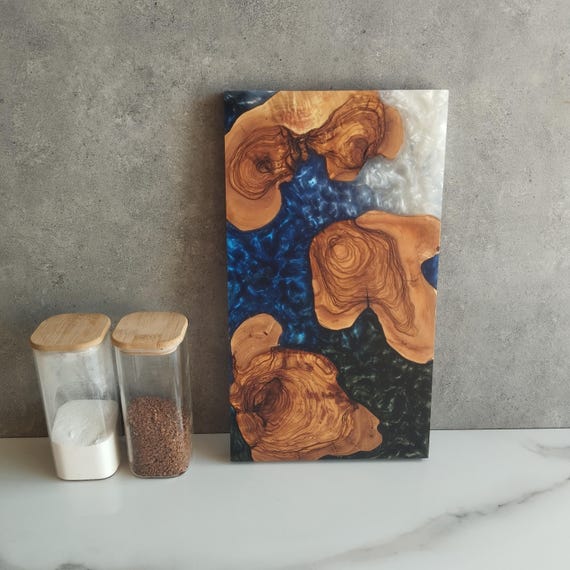Personalized Olive Wood Charcuterie Board, Epoxy Resin Serving Board