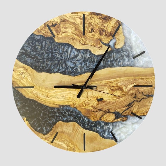 Handmade Resin Wall Clock, Epoxy Wall Clock, Custom Epoxy Clock, Olive Wood Clock with Resin, Home Gift Wall Clock, Modern Wall Clock,Clock