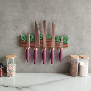 Custom Resin Walnut Wood,Magnetic Knife Holder,Magnetic Knife Rack,Resin and Wood Knife Strip,Housewarming Gift,Walnut Wooden Knife Storage