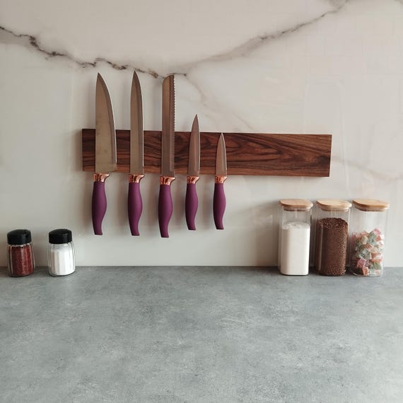Magnetic Knife Rack, Made of Order Walnut Wooden Knife Holder, Live Edge Wood Knife Bar, Storage For Wall,Knife Rack, Chef's knife organizer