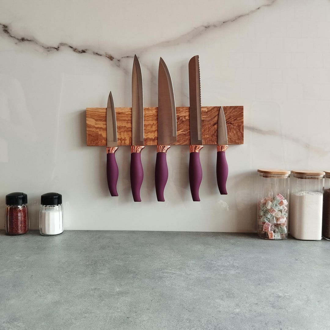 Olive Wood Magnetic Knife Rack, Kitchen Storage - Etsy