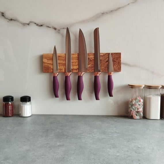 Olive Wood Magnetic Knife Rack, Kitchen Storage