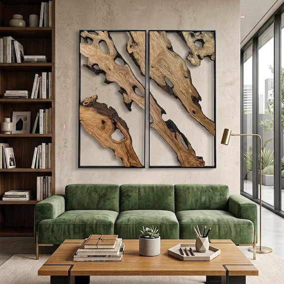Set of 2 Olive Wood Wall Art, Olive Wood Wall Decor, Wood Wall Art, Rustic Wall Art, Live Edge Wood Decor, Modern Wall Art, Home Gift