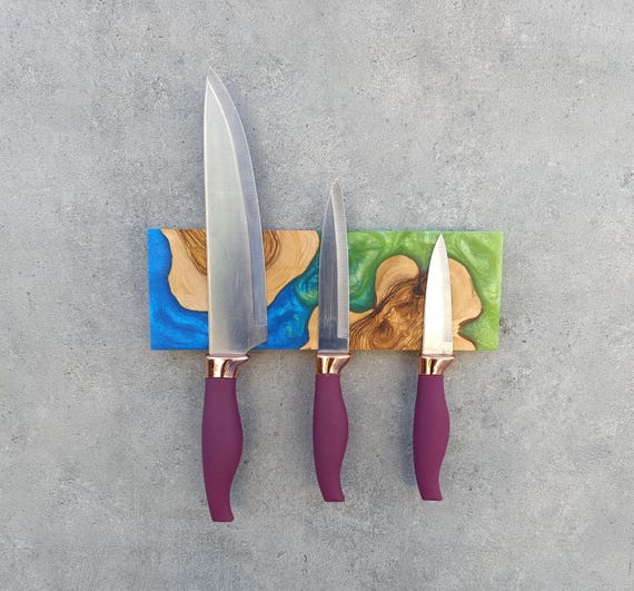Custom Resin Olive Wood,Magnetic Knife Holder,Magnetic Knife Rack,Resin and Wood Knife Strip,Housewarming Gift,Olive Wooden Knife Storage