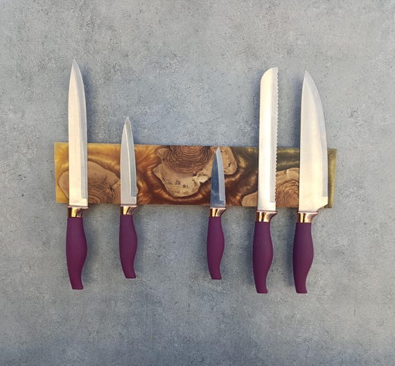 Custom Resin Olive Wood,Magnetic Knife Holder,Magnetic Knife Rack,Resin and Wood Knife Strip,Housewarming Gift,Olive Wooden Knife Storage