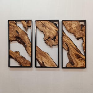 Set of 3 Metal and Wooden Wall Art, Olive Wood Wall Decor, Wood Wall Art, Rustic Wall Art, Live Edge Wood Decor, Modern Wall Art, Home Gift