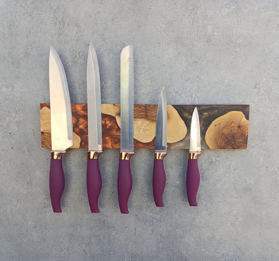 Custom Resin Olive Wood,Magnetic Knife Holder,Magnetic Knife Rack,Resin and Wood Knife Strip,Housewarming Gift,Olive Wooden Knife Storage