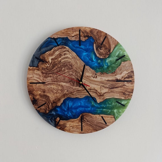 Handmade Resin Wall Clock, Epoxy Wall Clock, Custom Epoxy Clock, Olive Wood Clock with Resin, Home Gift Wall Clock, Modern Wall Clock