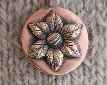 Shawl Pin copper with Bronze Sunflower