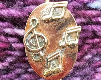 Shawl Pin Bronze Treble Clef and Music Notes