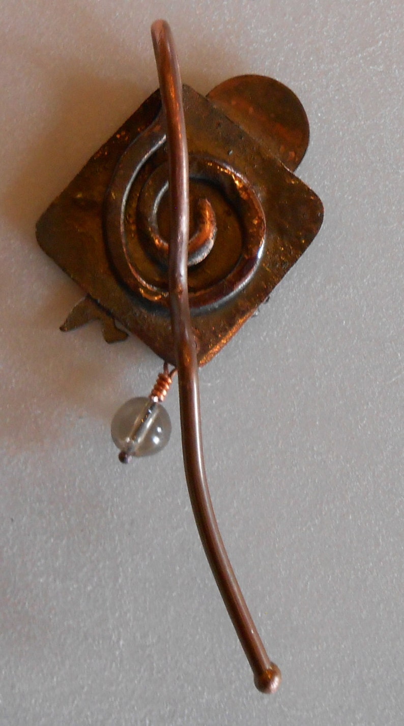 Shawl pin copper with wolf howling at the moon design