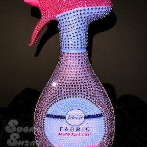 BLING * Bedazzled Crystalized Fabric refillable PINK  Spray Bottle - Fully handmade to order Febreeze bottle