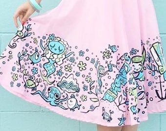 Mermaid Skirt | Tiki Tony - Sweet Siren | Circle Skirt | Pin Up Skirt | Pink Tiki Skirt | Mermaids Day Outfit