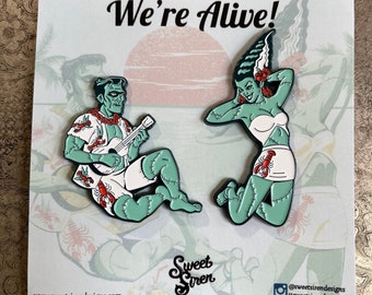 We're Alive! Frankenstein Monster and Bride Tropical Pin Set