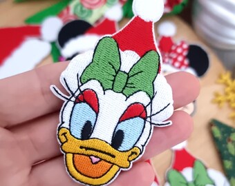 Daisy Duck Santa hat Christmas Embroidered Patch –  Mickey Hat, Minnie, Christmas – Iron or Stitch – Clothes, Denim Jackets, Hats, Bags