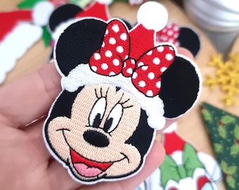 Minnie Santa Hat Christmas Embroidered Patch – Santa, Mickey Hat, Minnie, Christmas – Iron or Stitch – Clothes, Denim Jackets, Hats, Bags