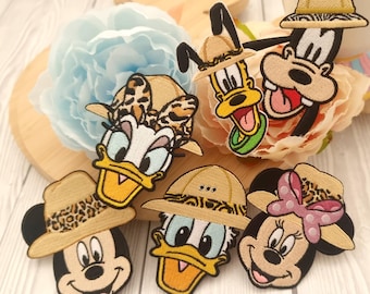 Embroidered Patch - Safari Mickey Minnie Donald Goofy- Iron on or stitch - Clothes - Denim Jackets - Hats - Bags