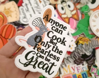 Ratatouille Embroidered Patch quote " Anyone can cook Only the fearless can be Great " Iron or stitch - Clothes - Denim Jackets - Hats -Bags