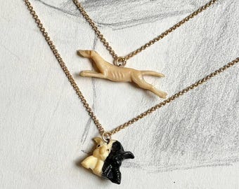 1930s Greyhound & Scottie Dogs Cracker Jack Charm Necklaces
