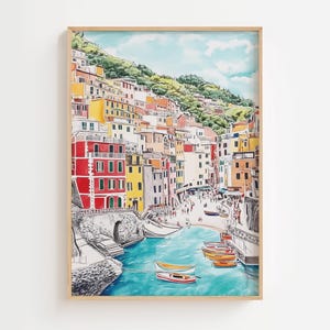 Cinque Terre Physical Print, Italy Wall Art, Cinque Terre Landscape, Italian Riviera, Italy Art, Cinque Terre Painting, Housewarming Gift