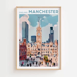 Manchester travel print - England , Manchester art poster, England travel poster, United Kingdom wall art, English art decor