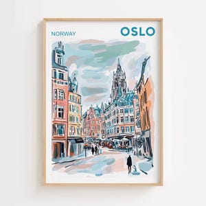 Oslo Travel Wall Art, Norway Painting Gifts, Scandinavia Home Decor, Digital Prints Posters, Printable Handmade Art, Europe Canvas Download