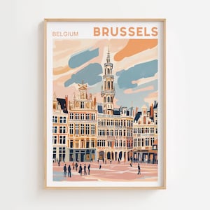 Impression de voyage Bruxelles Belgique Décoration murale Bruxelles Décoration intérieure Bruxelles Illustration affiche de voyage Belgique Cadeau pour l'art bruxellois