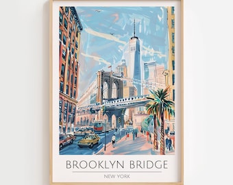 Brooklyn Bridge Watercolor Painting, New York Wall Art, New York Art Print, Brooklyn Bridge Poster, Travel Print, Wedding Gift, Home Decor
