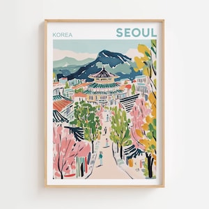 Seoul Travel Poster Korea Wall Art Asia Travel Gifts Printable Art Vintage South Korean Wall Decor Trendy City Paintings Physical Poster