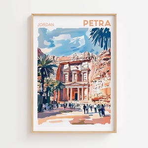 ペトラのプリント、ヨルダンの壁画、水彩画、ヨルダンの風景画、ヨルダンのアート、ヨルダンの装飾、中東のアート、旅行ギフト
