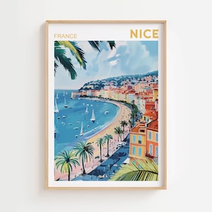 Bonito póster de viaje Francia Impresión física Arte mural de Francia Arte mural retro Decoración maximalista para el hogar Impresión vintage de ciudades europeas de la Riviera Francesa