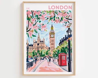 Impression de Big Ben de Londres, art mural de Londres, décoration d'intérieur de Westminster, illustration de Londres, affiche de voyage, cadeau pour décoration d'intérieur de Londres, Royaume-Uni