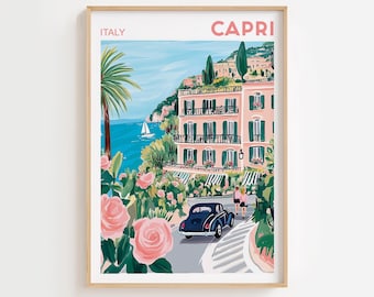 Capri Print, Capri Wall Art, Italy Wall Art, Capri Landscape, Amalfi Art Watercolor Print, Capri Art, Italian Art, Travel Gift, Europe Print