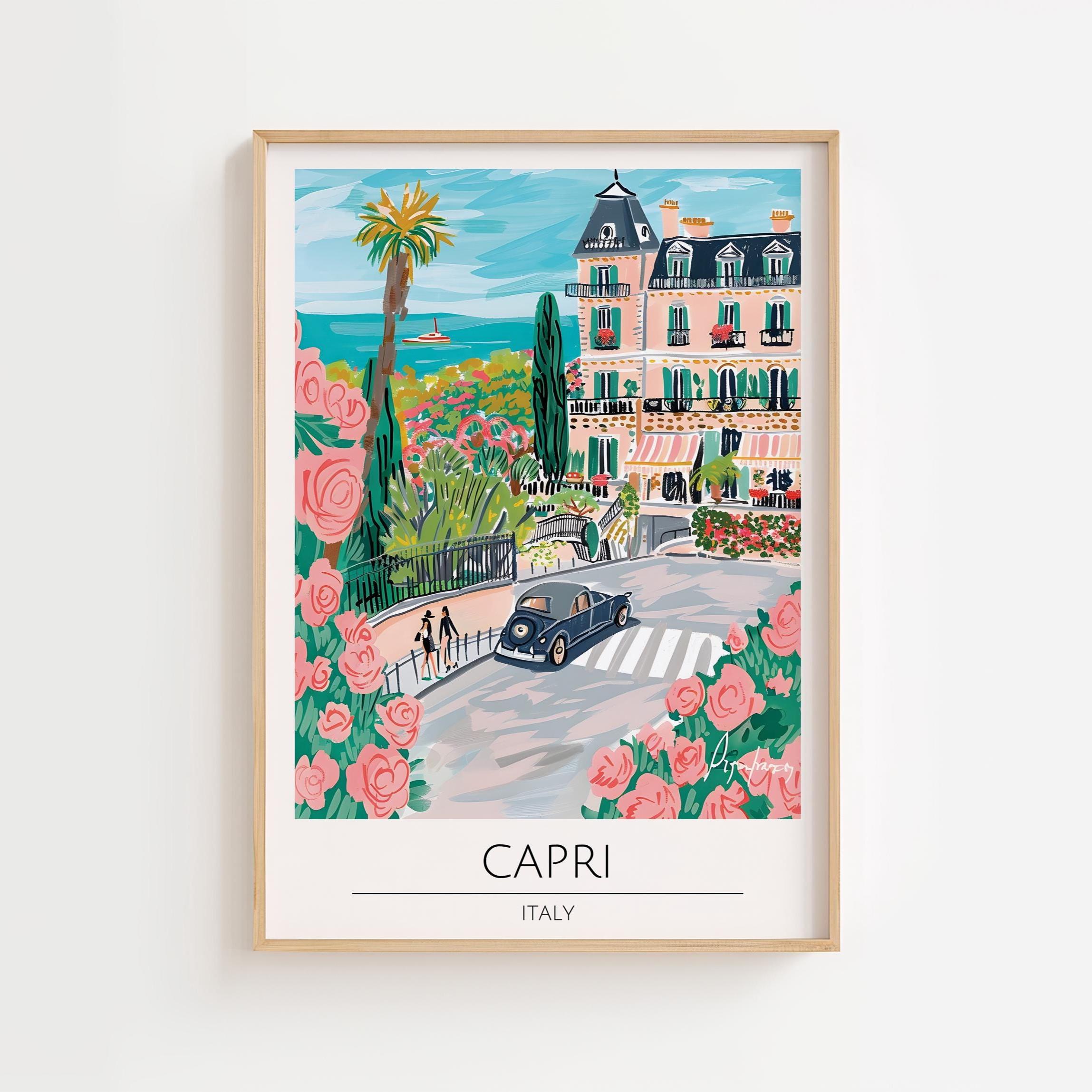 Capri Print, Capri Wall Art, Italy Wall Art, Capri Landscape, Amalfi Art Watercolor Print, Capri Art, Italian Art, Travel Gift, Europe Print