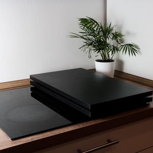 Two-piece stove cover made of 19 mm thick MDF l Matt lacquered l for ceramic hobs – up to 90 x 58 cm | Hob cover made of wood | Made to measure