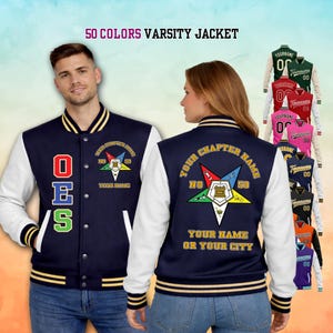 OES-varsityjack Gepersonaliseerde Order of the Eastern Star Letterman-jack Hoofdstuknaam Star Apparel 50 kleuren