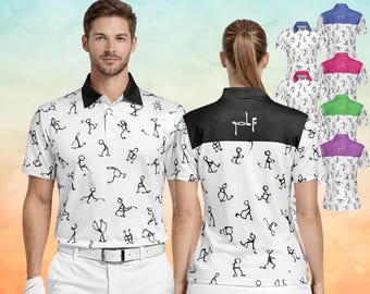 Funny Stick Figure Golf Polo Shirt Unisex 5 Colors Golf Shirt Men Women Casual Outfit Humorous Golfer Gift