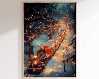Vintage Printable Xmas Polar Express Train Wall Art, Farmhouse Christmas Holiday Decor Print, Winter Cottagecor Decor, Digital Download W46|