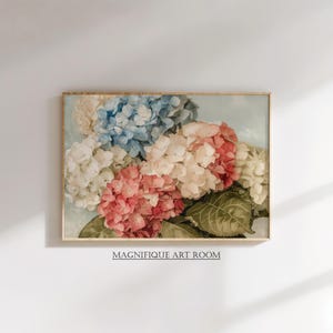 Patriotic Floral Wall Art Vintage Hydrangea Prints Americana Rustic Decor | Cottage Core Pastel Wall Art USA Summer Decor S1049|