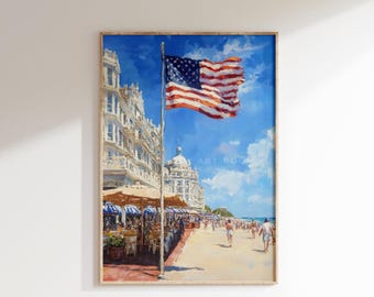 USA Flag Wall Art Coastal Summer Digital Print | 4th of July Printable Patriotic Poster American Cottagecore Decor Beach House Art S864|