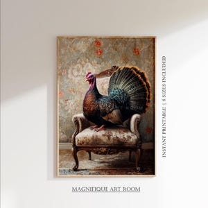Thanksgiving Turkey Printable Fall Wall Art | Vintage French Country Animal Print Autumn Farmhouse Cottagecore Decor Digital Download S806|