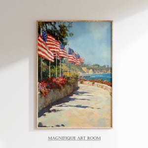Independence Day Printed Wall Art, 4th of July Digital Download, American Flag Print, Seaside Prints, USA Summer Decor S1047|