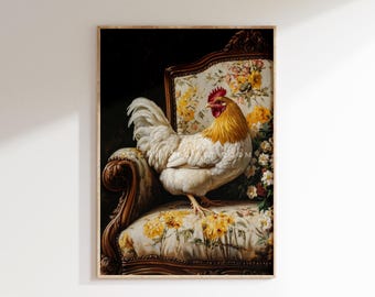 Printable Rooster Wall Art Farmhouse Kitchen Decor | Rustic Country Animal Print | Vintage Chicken Digital Download  S787
