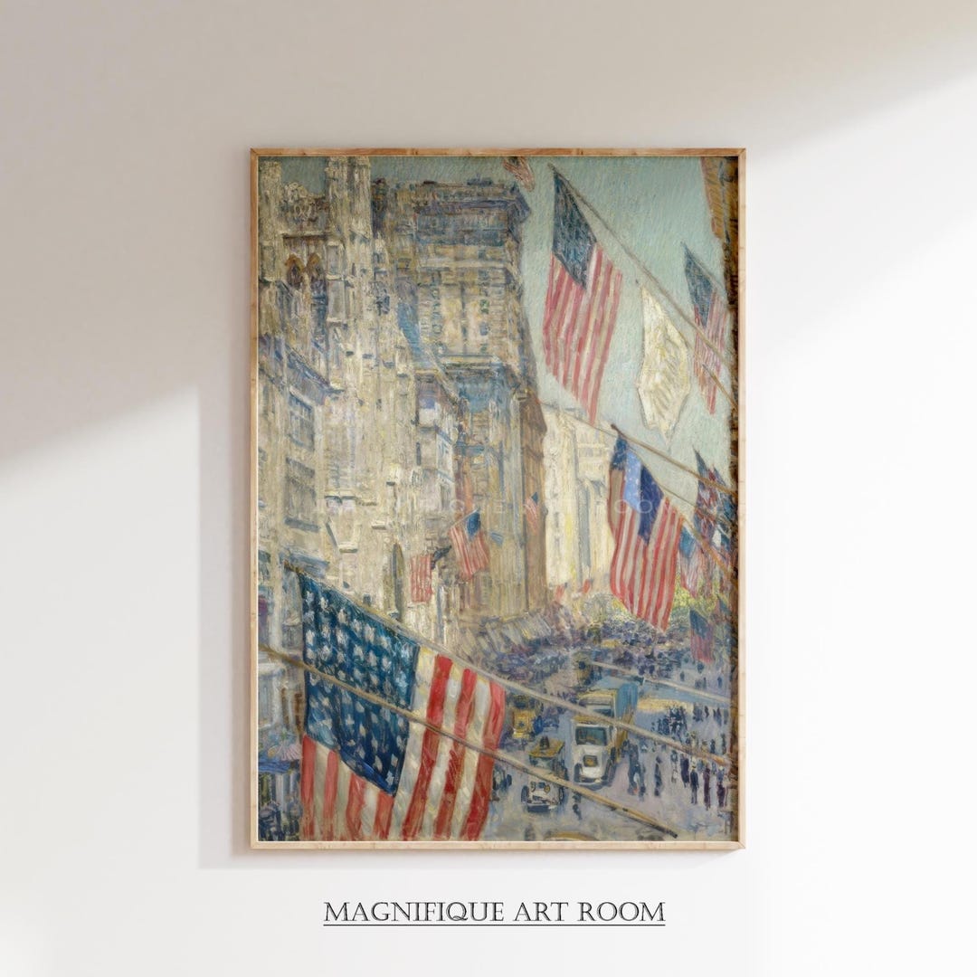 Vintage Сityscape Wall Art, 4th of July Digital Print, American Flag ...
