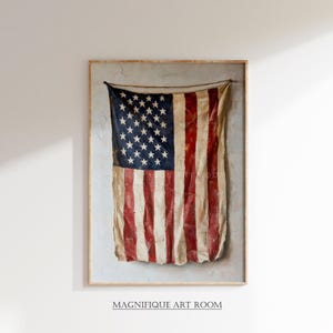 Vintage American Flag Wall Art 4th of July Decor | Rustic Patriotic Digital Print USA Flag Printable Art   Digital Summer Decor S923|