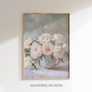 White Peony Wall Art Print, Vintage Floral Painting, Cottagecore Floral Wall Art, Bedroom Decor, Vintage Botanical Printable  S775|
