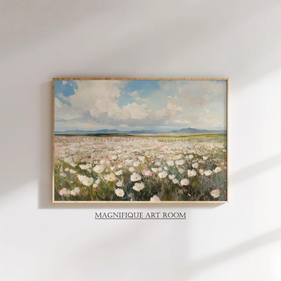 Wildflower Meadow Wall Art Printable Floral Landscape Print | Farmhouse Cottage Core or Country Home Rustic Pastel Decor S282|