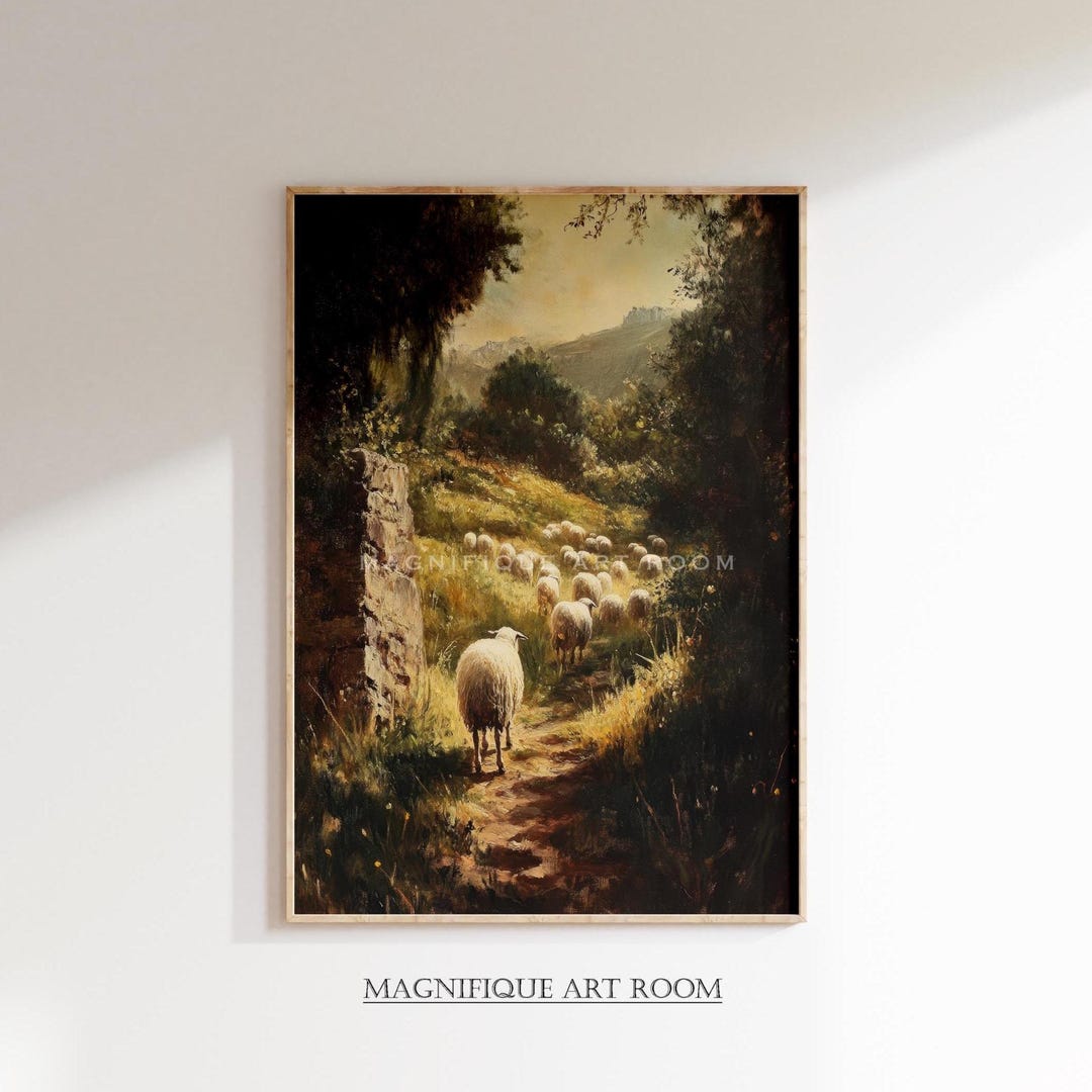 Vintage Sheep Painting Printable Wall Art Cottage Landscape Print ...