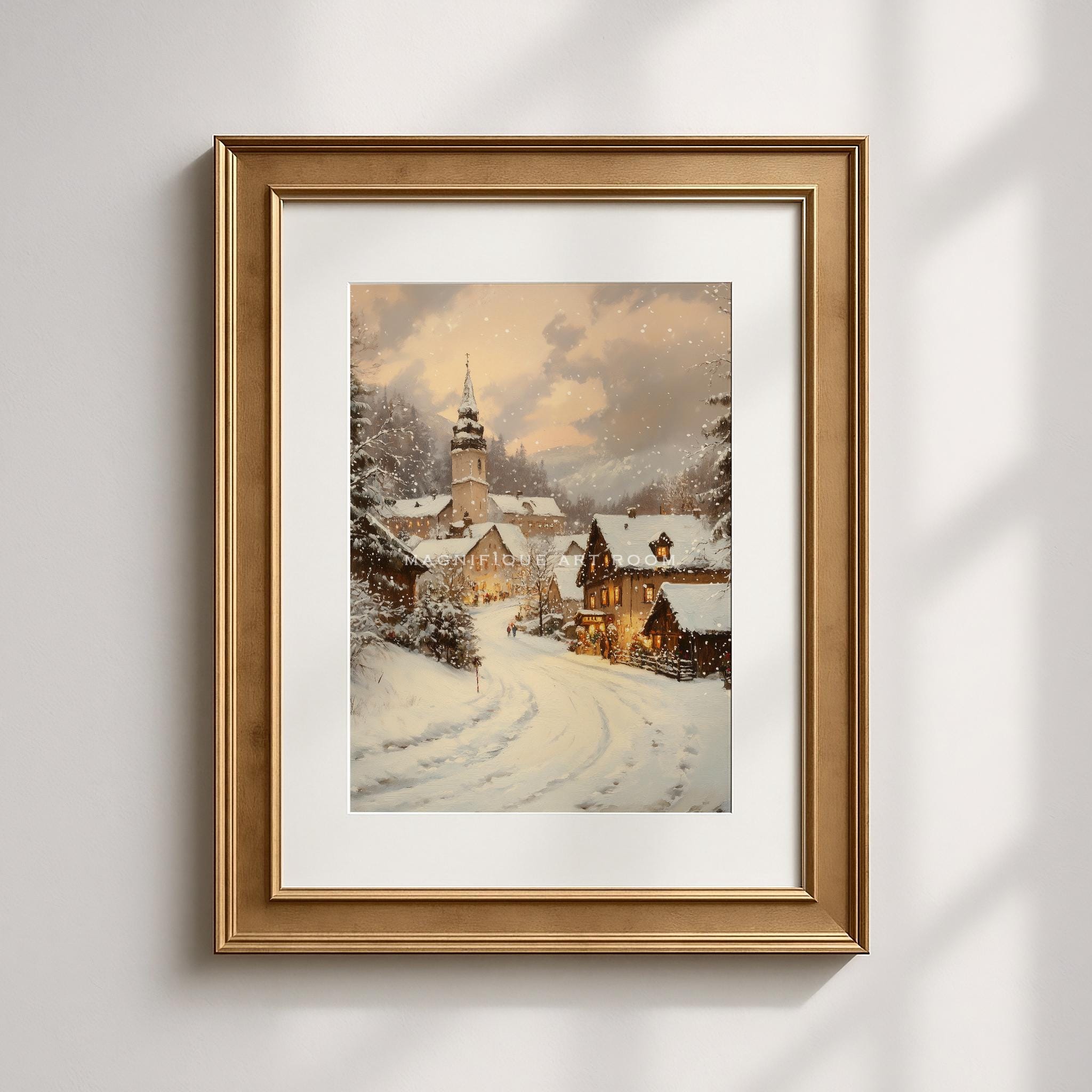 Christmas Village Wall Art Printable: Vintage Winter Landscape Print ...