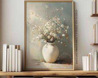 Neutral Wildflower Wall Art Vintage Floral Still Life Printable | Cottagecore Kitchen Decor Farmhouse Botanical Digital Download S114|